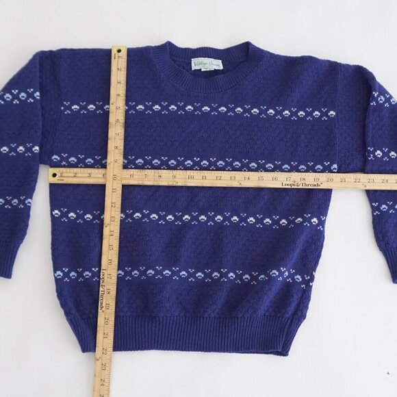 Vintage Village Green Navy Knit Eclectic Fair Isle Fisherman Crewneck Sweater L - Picture 4 of 11